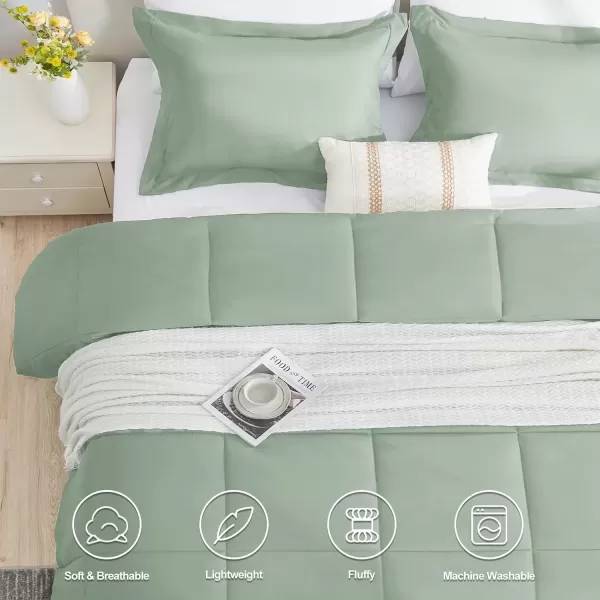 imageCozyLux Queen Comforter Set  Black Comforter Queen Size 3 Pieces Box Stitched Bed Set for All Seasons Soft Lightweight Bedding Sets with 1 Down Alternative Comforter and 2 Pillow ShamsSage Green
