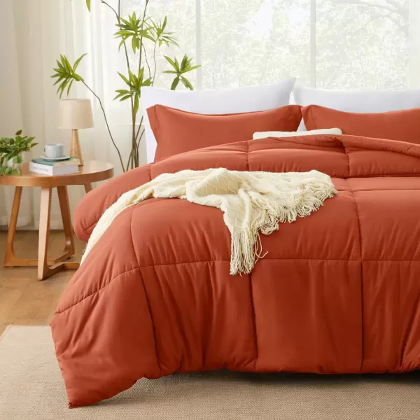 imageCozyLux Queen Comforter Set  Black Comforter Queen Size 3 Pieces Box Stitched Bed Set for All Seasons Soft Lightweight Bedding Sets with 1 Down Alternative Comforter and 2 Pillow ShamsTerracotta
