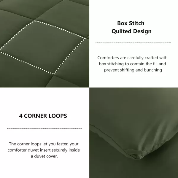imageCozyLux Queen Comforter Set  Black Comforter Queen Size 3 Pieces Box Stitched Bed Set for All Seasons Soft Lightweight Bedding Sets with 1 Down Alternative Comforter and 2 Pillow ShamsOlive Green