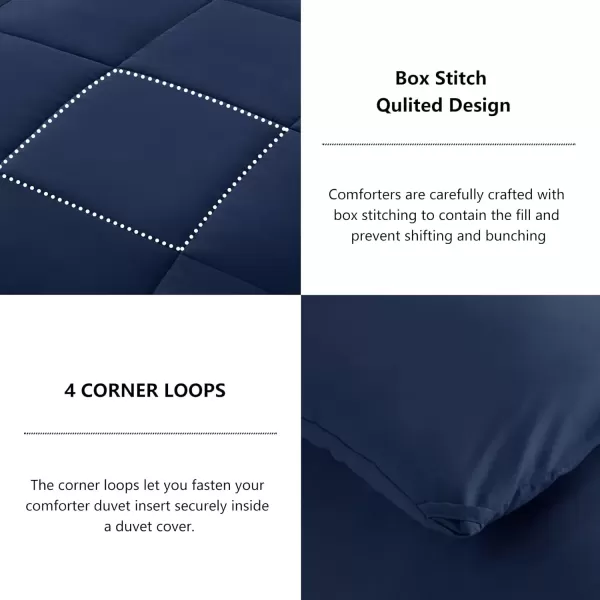 imageCozyLux Queen Comforter Set  Black Comforter Queen Size 3 Pieces Box Stitched Bed Set for All Seasons Soft Lightweight Bedding Sets with 1 Down Alternative Comforter and 2 Pillow ShamsNavy