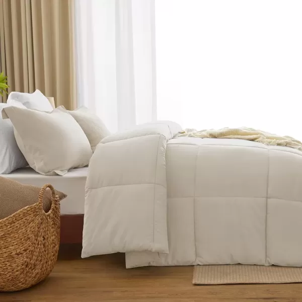 imageCozyLux Queen Comforter Set  Black Comforter Queen Size 3 Pieces Box Stitched Bed Set for All Seasons Soft Lightweight Bedding Sets with 1 Down Alternative Comforter and 2 Pillow ShamsBeige