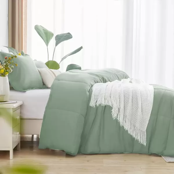 imageCozyLux Queen Comforter Set  Black Comforter Queen Size 3 Pieces Box Stitched Bed Set for All Seasons Soft Lightweight Bedding Sets with 1 Down Alternative Comforter and 2 Pillow ShamsSage Green