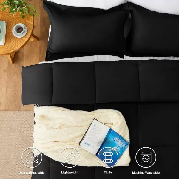 imageCozyLux Queen Comforter Set  Black Comforter Queen Size 3 Pieces Box Stitched Bed Set for All Seasons Soft Lightweight Bedding Sets with 1 Down Alternative Comforter and 2 Pillow ShamsBlack