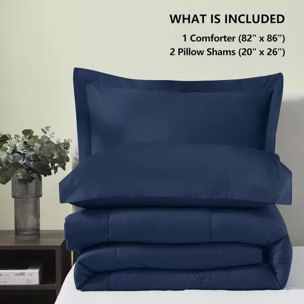 imageCozyLux Queen Comforter Set  Black Comforter Queen Size 3 Pieces Box Stitched Bed Set for All Seasons Soft Lightweight Bedding Sets with 1 Down Alternative Comforter and 2 Pillow ShamsNavy