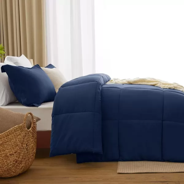 imageCozyLux Queen Comforter Set  Black Comforter Queen Size 3 Pieces Box Stitched Bed Set for All Seasons Soft Lightweight Bedding Sets with 1 Down Alternative Comforter and 2 Pillow ShamsNavy