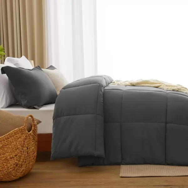 imageCozyLux Queen Comforter Set  Black Comforter Queen Size 3 Pieces Box Stitched Bed Set for All Seasons Soft Lightweight Bedding Sets with 1 Down Alternative Comforter and 2 Pillow ShamsDark Grey