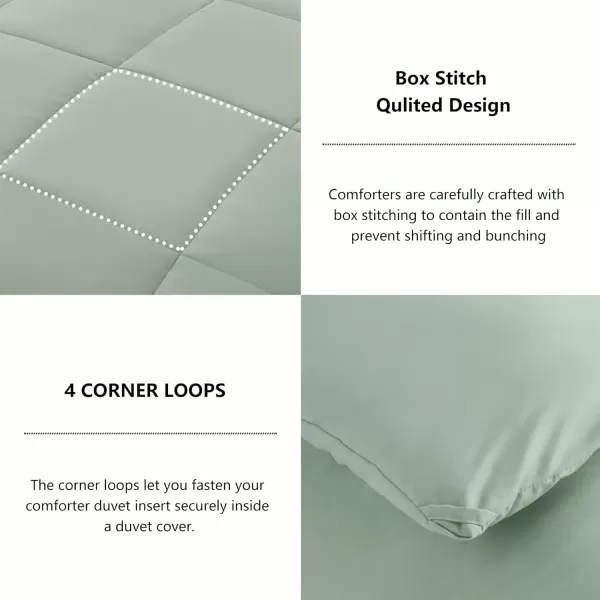 imageCozyLux Queen Comforter Set  Black Comforter Queen Size 3 Pieces Box Stitched Bed Set for All Seasons Soft Lightweight Bedding Sets with 1 Down Alternative Comforter and 2 Pillow ShamsSage Green
