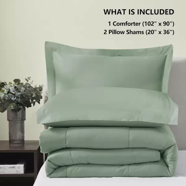 imageCozyLux Queen Comforter Set  Black Comforter Queen Size 3 Pieces Box Stitched Bed Set for All Seasons Soft Lightweight Bedding Sets with 1 Down Alternative Comforter and 2 Pillow ShamsSage Green