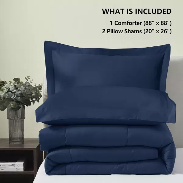 imageCozyLux Queen Comforter Set  Black Comforter Queen Size 3 Pieces Box Stitched Bed Set for All Seasons Soft Lightweight Bedding Sets with 1 Down Alternative Comforter and 2 Pillow ShamsNavy