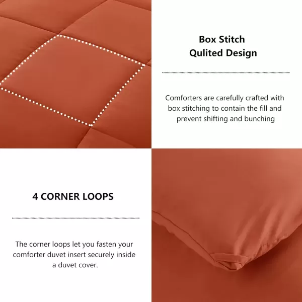 imageCozyLux Queen Comforter Set  Black Comforter Queen Size 3 Pieces Box Stitched Bed Set for All Seasons Soft Lightweight Bedding Sets with 1 Down Alternative Comforter and 2 Pillow ShamsTerracotta