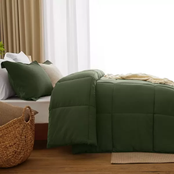imageCozyLux Queen Comforter Set  Black Comforter Queen Size 3 Pieces Box Stitched Bed Set for All Seasons Soft Lightweight Bedding Sets with 1 Down Alternative Comforter and 2 Pillow ShamsOlive Green