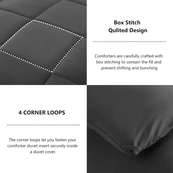 imageCozyLux Queen Comforter Set  Black Comforter Queen Size 3 Pieces Box Stitched Bed Set for All Seasons Soft Lightweight Bedding Sets with 1 Down Alternative Comforter and 2 Pillow ShamsDark Grey