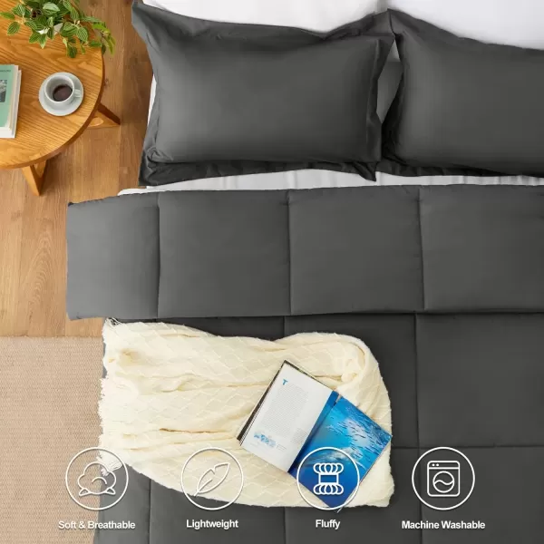 imageCozyLux Queen Comforter Set  Black Comforter Queen Size 3 Pieces Box Stitched Bed Set for All Seasons Soft Lightweight Bedding Sets with 1 Down Alternative Comforter and 2 Pillow ShamsDark Grey