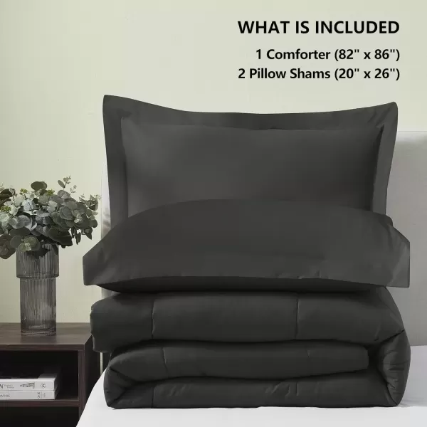imageCozyLux Queen Comforter Set  Black Comforter Queen Size 3 Pieces Box Stitched Bed Set for All Seasons Soft Lightweight Bedding Sets with 1 Down Alternative Comforter and 2 Pillow ShamsDark Grey