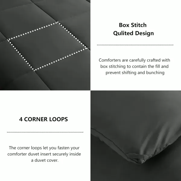 imageCozyLux Queen Comforter Set  Black Comforter Queen Size 3 Pieces Box Stitched Bed Set for All Seasons Soft Lightweight Bedding Sets with 1 Down Alternative Comforter and 2 Pillow ShamsDark Grey