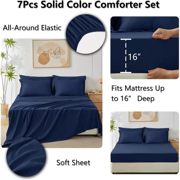 imageCozyLux Queen Comforter Set 7 Pieces Bed in a Bag Sage Green Bedding Sets with Comforter and Sheets All Season 7PC Bed Set with Comforter Fitted Sheets Flat Sheets Pillow Shams and PillowcasesNavy