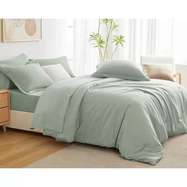 imageCozyLux Queen Comforter Set 7 Pieces Bed in a Bag Sage Green Bedding Sets with Comforter and Sheets All Season 7PC Bed Set with Comforter Fitted Sheets Flat Sheets Pillow Shams and PillowcasesSage Green