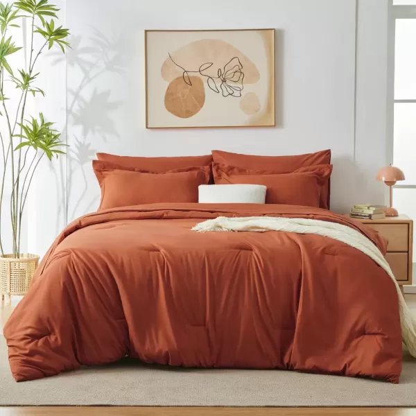imageCozyLux Queen Comforter Set 7 Pieces Bed in a Bag Sage Green Bedding Sets with Comforter and Sheets All Season 7PC Bed Set with Comforter Fitted Sheets Flat Sheets Pillow Shams and PillowcasesBurnt Orange