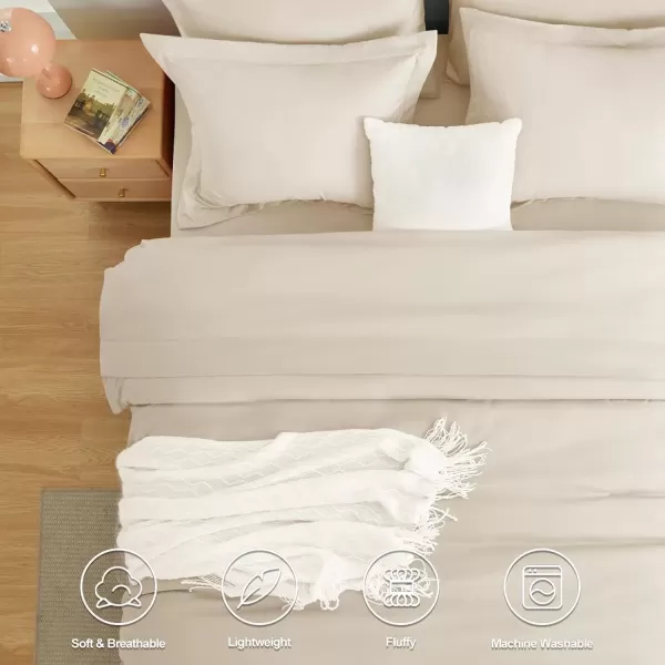 imageCozyLux Queen Comforter Set 7 Pieces Bed in a Bag Sage Green Bedding Sets with Comforter and Sheets All Season 7PC Bed Set with Comforter Fitted Sheets Flat Sheets Pillow Shams and PillowcasesBeige