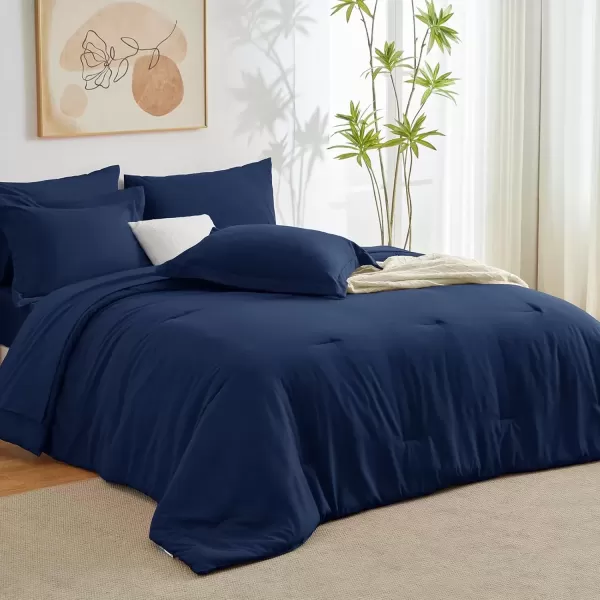 imageCozyLux Queen Comforter Set 7 Pieces Bed in a Bag Sage Green Bedding Sets with Comforter and Sheets All Season 7PC Bed Set with Comforter Fitted Sheets Flat Sheets Pillow Shams and PillowcasesNavy
