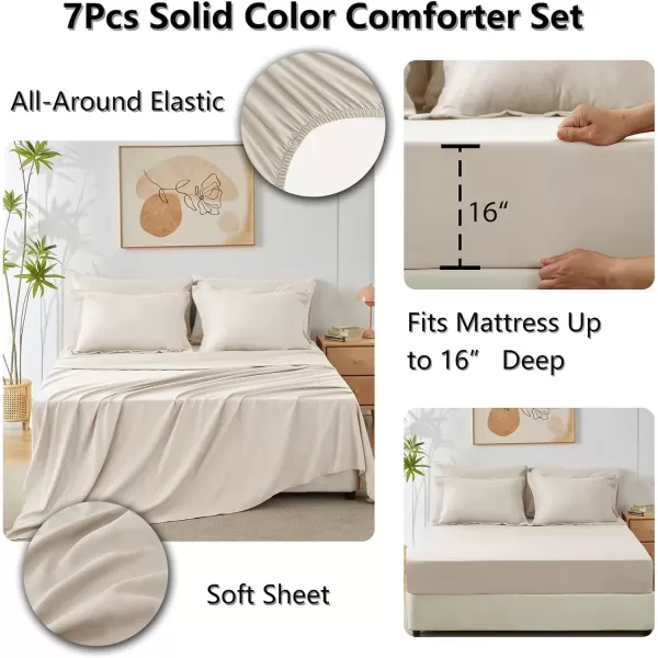imageCozyLux Queen Comforter Set 7 Pieces Bed in a Bag Sage Green Bedding Sets with Comforter and Sheets All Season 7PC Bed Set with Comforter Fitted Sheets Flat Sheets Pillow Shams and PillowcasesBeige