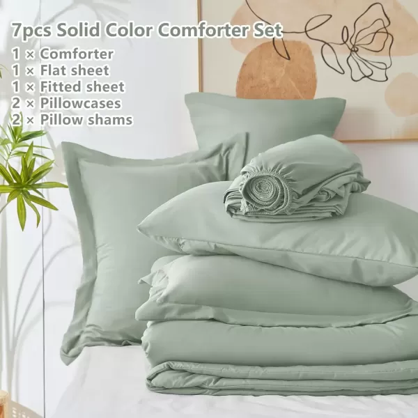 imageCozyLux Queen Comforter Set 7 Pieces Bed in a Bag Sage Green Bedding Sets with Comforter and Sheets All Season 7PC Bed Set with Comforter Fitted Sheets Flat Sheets Pillow Shams and PillowcasesSage Green