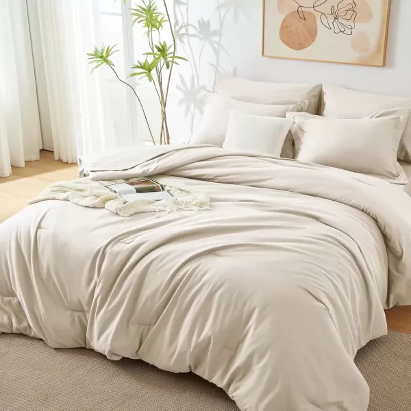 imageCozyLux Queen Comforter Set 7 Pieces Bed in a Bag Sage Green Bedding Sets with Comforter and Sheets All Season 7PC Bed Set with Comforter Fitted Sheets Flat Sheets Pillow Shams and PillowcasesBeige