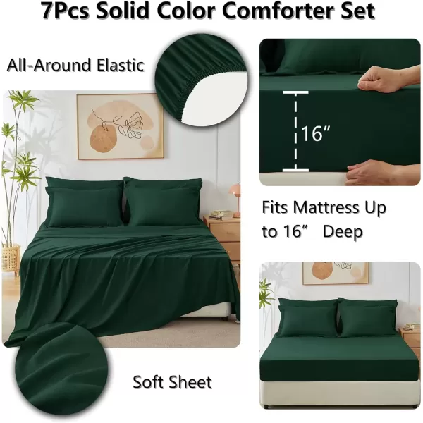 imageCozyLux Queen Comforter Set 7 Pieces Bed in a Bag Sage Green Bedding Sets with Comforter and Sheets All Season 7PC Bed Set with Comforter Fitted Sheets Flat Sheets Pillow Shams and PillowcasesEmerald Green