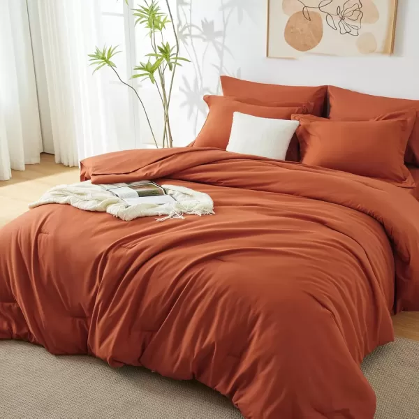 imageCozyLux Queen Comforter Set 7 Pieces Bed in a Bag Sage Green Bedding Sets with Comforter and Sheets All Season 7PC Bed Set with Comforter Fitted Sheets Flat Sheets Pillow Shams and PillowcasesBurnt Orange