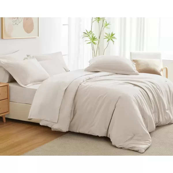 imageCozyLux Queen Comforter Set 7 Pieces Bed in a Bag Sage Green Bedding Sets with Comforter and Sheets All Season 7PC Bed Set with Comforter Fitted Sheets Flat Sheets Pillow Shams and PillowcasesBeige