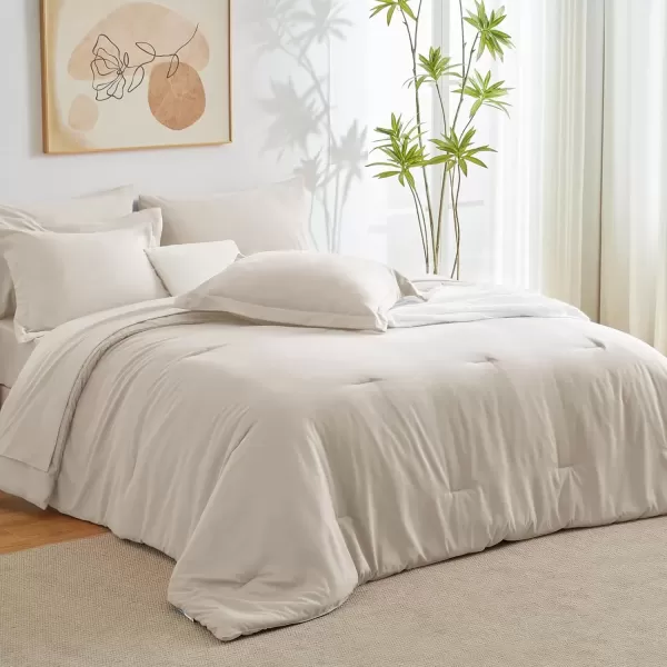imageCozyLux Queen Comforter Set 7 Pieces Bed in a Bag Sage Green Bedding Sets with Comforter and Sheets All Season 7PC Bed Set with Comforter Fitted Sheets Flat Sheets Pillow Shams and PillowcasesBeige