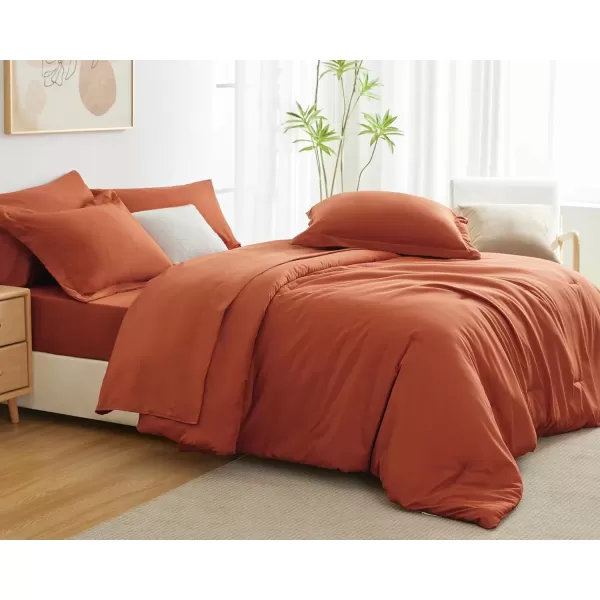 imageCozyLux Queen Comforter Set 7 Pieces Bed in a Bag Sage Green Bedding Sets with Comforter and Sheets All Season 7PC Bed Set with Comforter Fitted Sheets Flat Sheets Pillow Shams and PillowcasesBurnt Orange