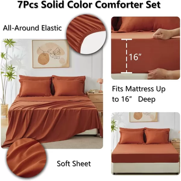 imageCozyLux Queen Comforter Set 7 Pieces Bed in a Bag Sage Green Bedding Sets with Comforter and Sheets All Season 7PC Bed Set with Comforter Fitted Sheets Flat Sheets Pillow Shams and PillowcasesBurnt Orange