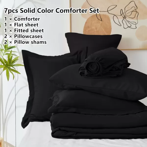 imageCozyLux Queen Comforter Set 7 Pieces Bed in a Bag Sage Green Bedding Sets with Comforter and Sheets All Season 7PC Bed Set with Comforter Fitted Sheets Flat Sheets Pillow Shams and PillowcasesBlack