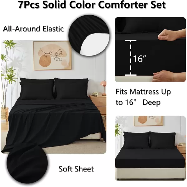imageCozyLux Queen Comforter Set 7 Pieces Bed in a Bag Sage Green Bedding Sets with Comforter and Sheets All Season 7PC Bed Set with Comforter Fitted Sheets Flat Sheets Pillow Shams and PillowcasesBlack