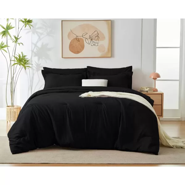 imageCozyLux Queen Comforter Set 7 Pieces Bed in a Bag Sage Green Bedding Sets with Comforter and Sheets All Season 7PC Bed Set with Comforter Fitted Sheets Flat Sheets Pillow Shams and PillowcasesBlack