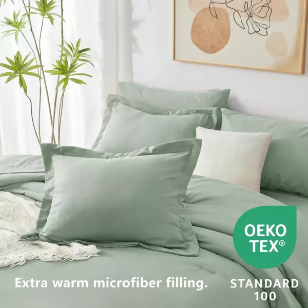 imageCozyLux Queen Comforter Set 7 Pieces Bed in a Bag Sage Green Bedding Sets with Comforter and Sheets All Season 7PC Bed Set with Comforter Fitted Sheets Flat Sheets Pillow Shams and PillowcasesSage Green