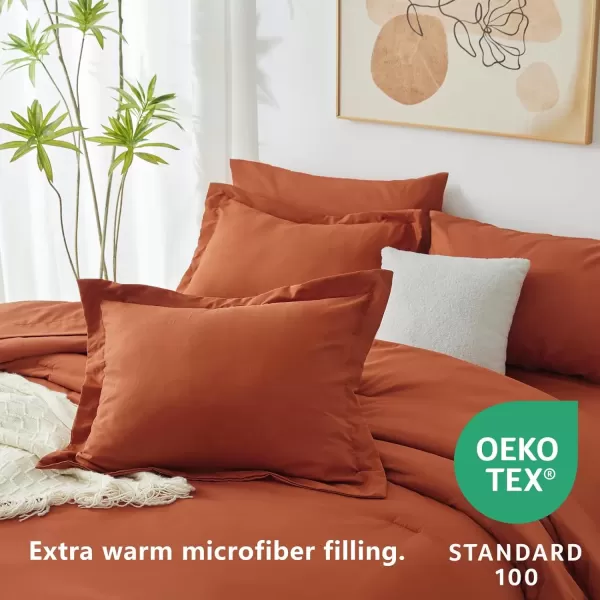 imageCozyLux Queen Comforter Set 7 Pieces Bed in a Bag Sage Green Bedding Sets with Comforter and Sheets All Season 7PC Bed Set with Comforter Fitted Sheets Flat Sheets Pillow Shams and PillowcasesBurnt Orange