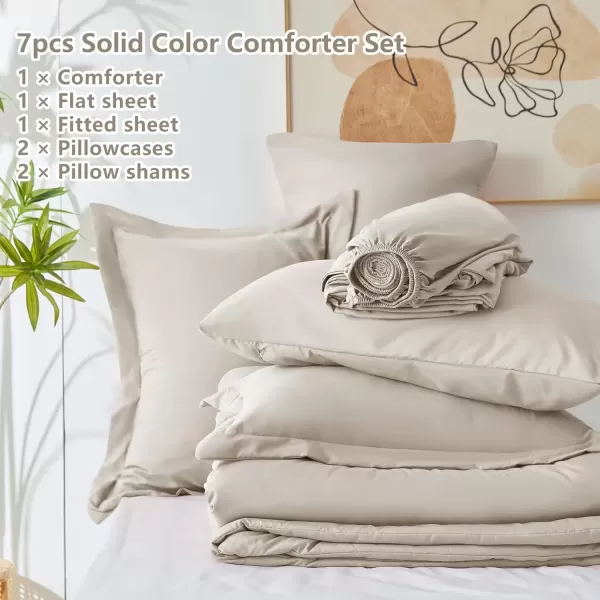 imageCozyLux Queen Comforter Set 7 Pieces Bed in a Bag Sage Green Bedding Sets with Comforter and Sheets All Season 7PC Bed Set with Comforter Fitted Sheets Flat Sheets Pillow Shams and PillowcasesBeige