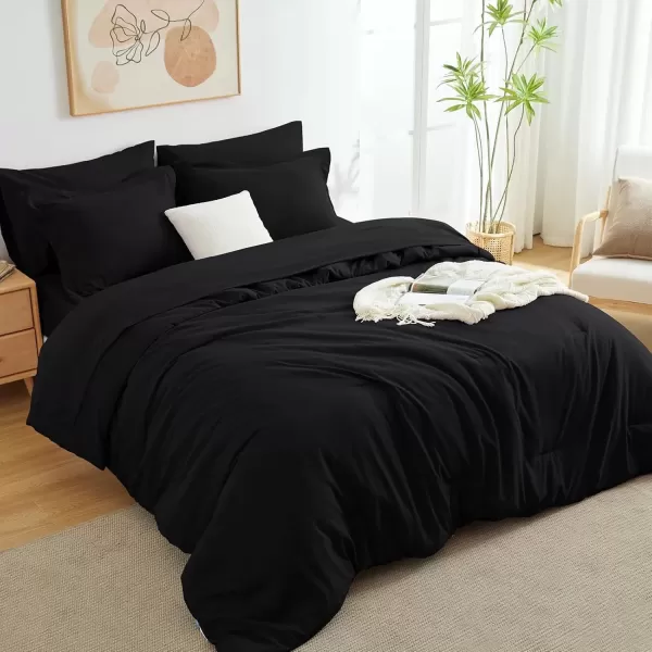 imageCozyLux Queen Comforter Set 7 Pieces Bed in a Bag Sage Green Bedding Sets with Comforter and Sheets All Season 7PC Bed Set with Comforter Fitted Sheets Flat Sheets Pillow Shams and PillowcasesBlack