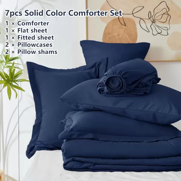 imageCozyLux Queen Comforter Set 7 Pieces Bed in a Bag Sage Green Bedding Sets with Comforter and Sheets All Season 7PC Bed Set with Comforter Fitted Sheets Flat Sheets Pillow Shams and PillowcasesNavy
