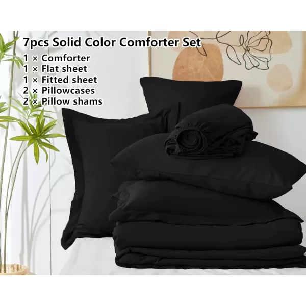 imageCozyLux Queen Comforter Set 7 Pieces Bed in a Bag Sage Green Bedding Sets with Comforter and Sheets All Season 7PC Bed Set with Comforter Fitted Sheets Flat Sheets Pillow Shams and PillowcasesBlack