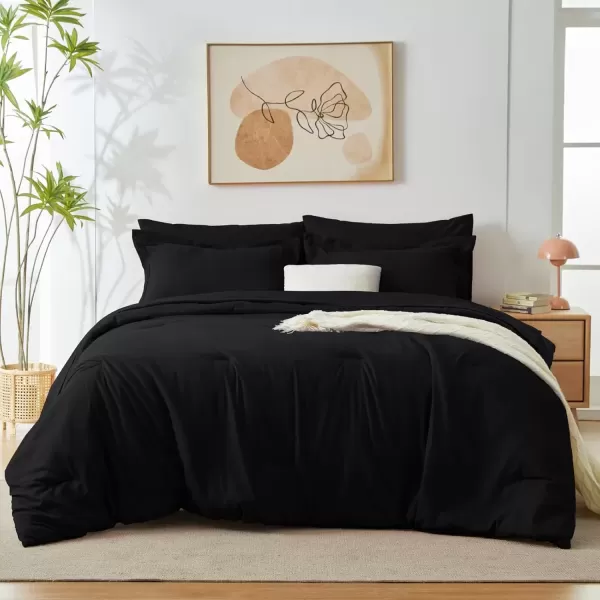 imageCozyLux Queen Comforter Set 7 Pieces Bed in a Bag Sage Green Bedding Sets with Comforter and Sheets All Season 7PC Bed Set with Comforter Fitted Sheets Flat Sheets Pillow Shams and PillowcasesBlack