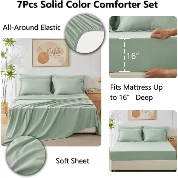 imageCozyLux Queen Comforter Set 7 Pieces Bed in a Bag Sage Green Bedding Sets with Comforter and Sheets All Season 7PC Bed Set with Comforter Fitted Sheets Flat Sheets Pillow Shams and PillowcasesSage Green