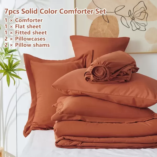 imageCozyLux Queen Comforter Set 7 Pieces Bed in a Bag Sage Green Bedding Sets with Comforter and Sheets All Season 7PC Bed Set with Comforter Fitted Sheets Flat Sheets Pillow Shams and PillowcasesBurnt Orange