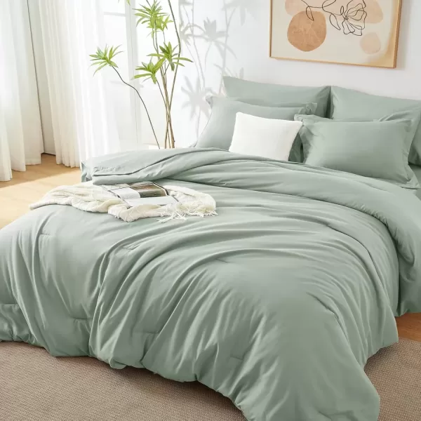 imageCozyLux Queen Comforter Set 7 Pieces Bed in a Bag Sage Green Bedding Sets with Comforter and Sheets All Season 7PC Bed Set with Comforter Fitted Sheets Flat Sheets Pillow Shams and PillowcasesSage Green