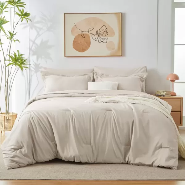 imageCozyLux Queen Comforter Set 7 Pieces Bed in a Bag Sage Green Bedding Sets with Comforter and Sheets All Season 7PC Bed Set with Comforter Fitted Sheets Flat Sheets Pillow Shams and PillowcasesBeige