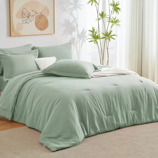 imageCozyLux Queen Comforter Set 7 Pieces Bed in a Bag Sage Green Bedding Sets with Comforter and Sheets All Season 7PC Bed Set with Comforter Fitted Sheets Flat Sheets Pillow Shams and PillowcasesSage Green