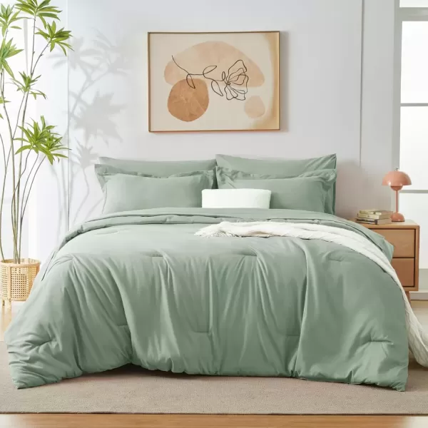 imageCozyLux Queen Comforter Set 7 Pieces Bed in a Bag Sage Green Bedding Sets with Comforter and Sheets All Season 7PC Bed Set with Comforter Fitted Sheets Flat Sheets Pillow Shams and PillowcasesSage Green