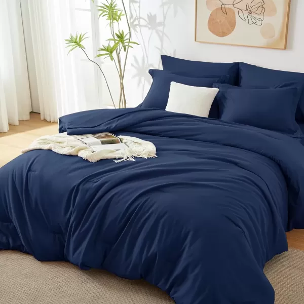 imageCozyLux Queen Comforter Set 7 Pieces Bed in a Bag Sage Green Bedding Sets with Comforter and Sheets All Season 7PC Bed Set with Comforter Fitted Sheets Flat Sheets Pillow Shams and PillowcasesNavy